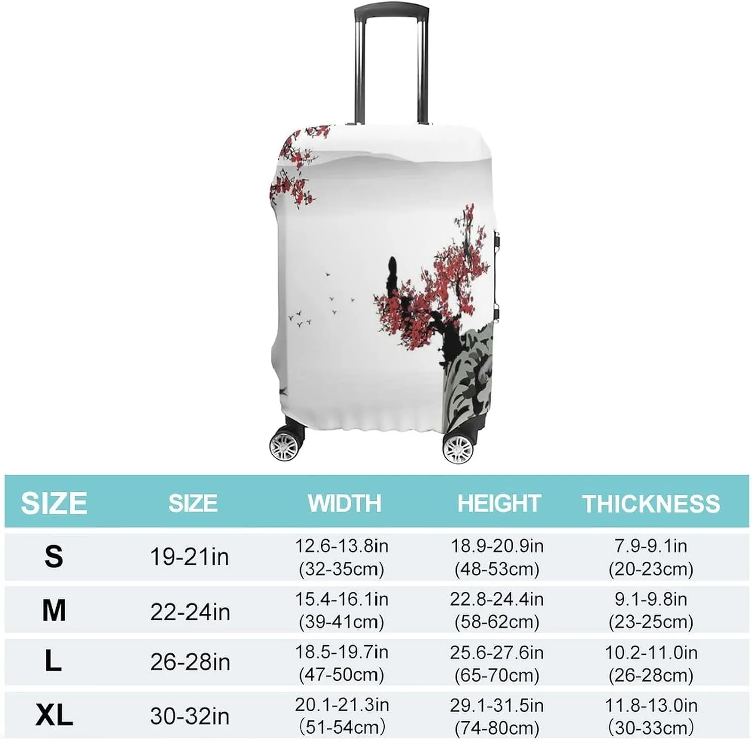 Washable Luggage Cover, Asian Decor Travel Suitcase Cover, River Scenery with Cherry Blossoms and Boat Mystical, Fits 26-28 Inch Luggage, Washable Dustproof Anti-Scratch, Grey Red
