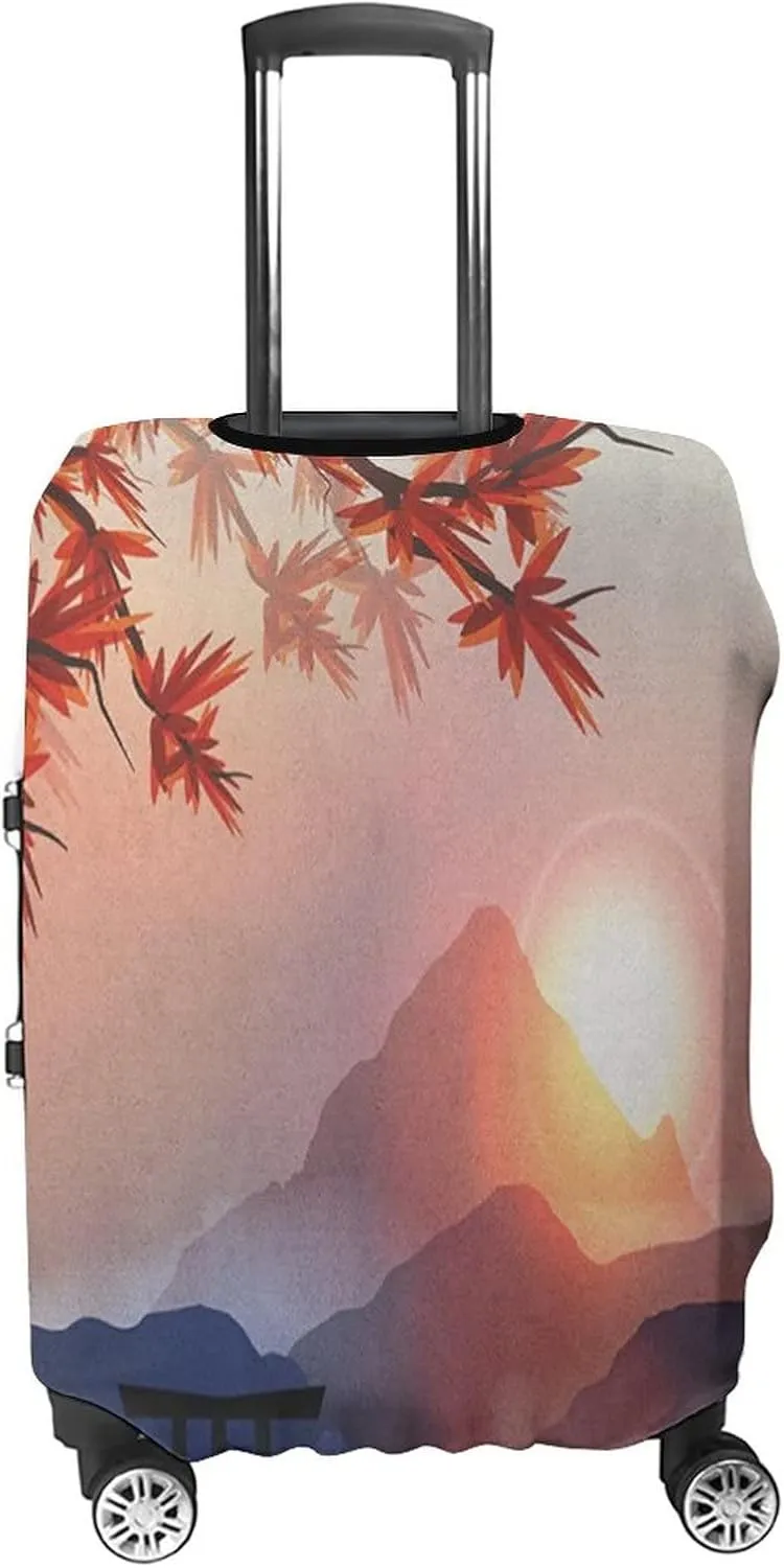 Washable Luggage Cover, Asian Elastic Travel Luggage Cover, Majestic Himalayas Peaks Tops Circle Culture, Fits 26-28 Inch Luggage, Great For Vacation Travel, Blue Pink Red