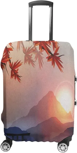 Washable Luggage Cover, Asian Elastic Travel Luggage Cover, Majestic Himalayas Peaks Tops Circle Culture, Fits 26-28 Inch Luggage, Great For Vacation Travel, Blue Pink Red