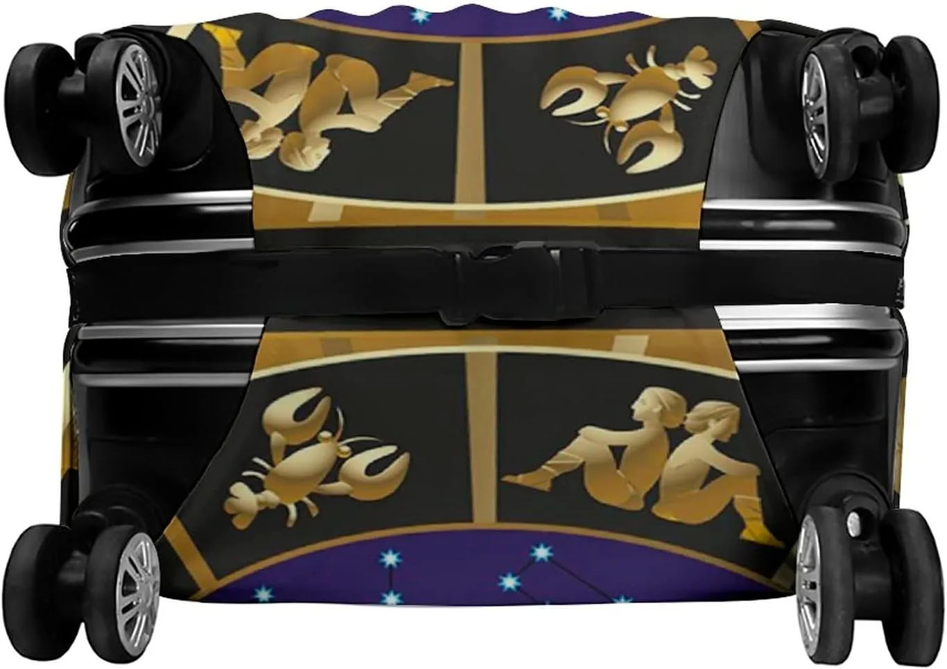 Washable Luggage Cover, Astrology Travel Suitcase Cover, Plaquet Seem Square Shape Details Zodiac, Fits 26-28 Inch Luggage, Washable Dustproof Anti-Scratch, Black Gold and Navy Blue