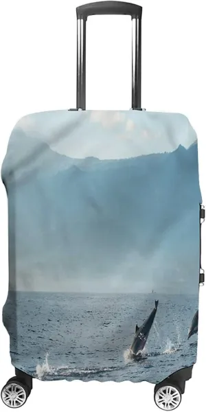 Washable Luggage Cover, Balinese Elastic Travel Luggage Cover, Dolphins in Pacific Ocean, Fits 19-21 Inch Luggage, Great For Vacation Travel, Multicolor