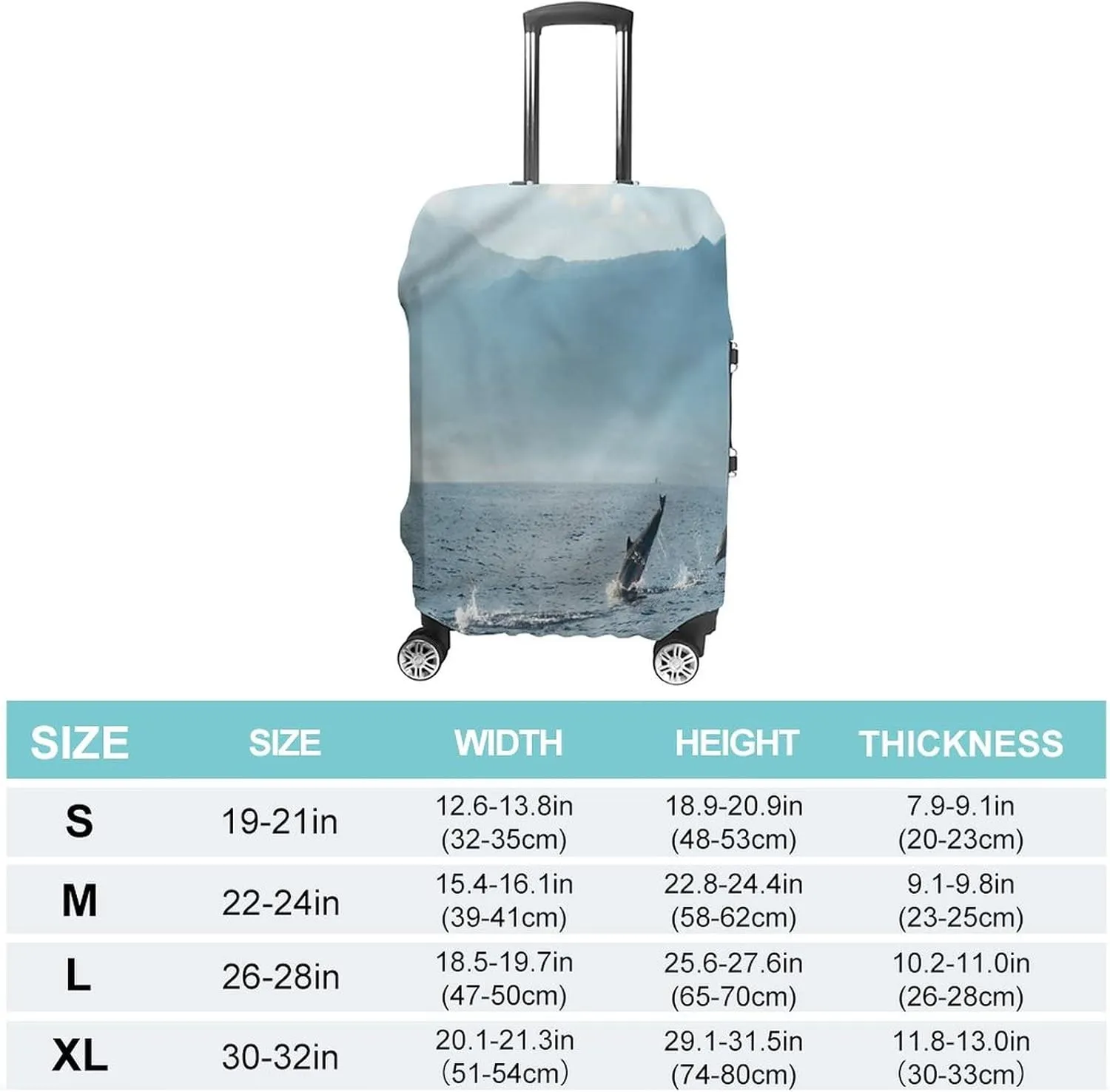 Washable Luggage Cover, Balinese Elastic Travel Luggage Cover, Dolphins in Pacific Ocean, Fits 19-21 Inch Luggage, Great For Vacation Travel, Multicolor