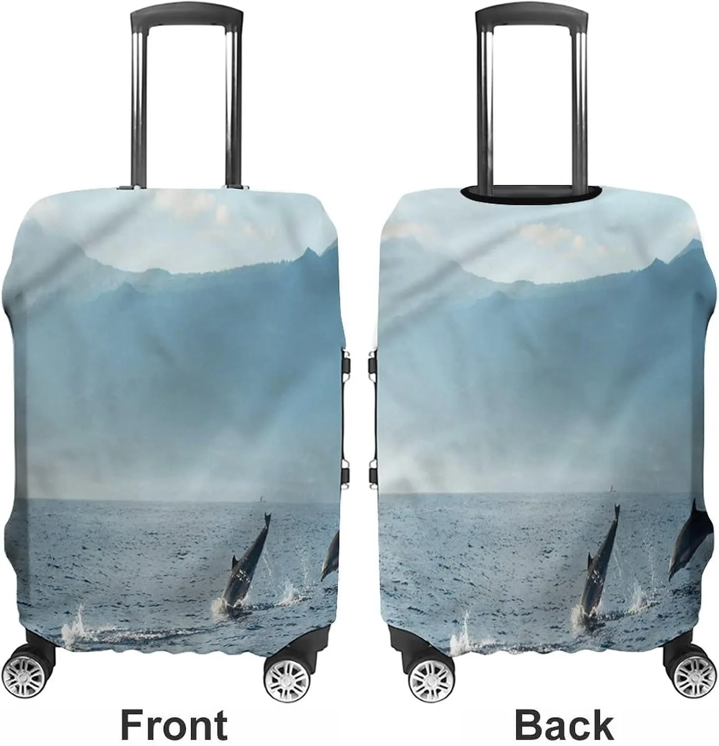 Washable Luggage Cover, Balinese Elastic Travel Luggage Cover, Dolphins in Pacific Ocean, Fits 19-21 Inch Luggage, Great For Vacation Travel, Multicolor