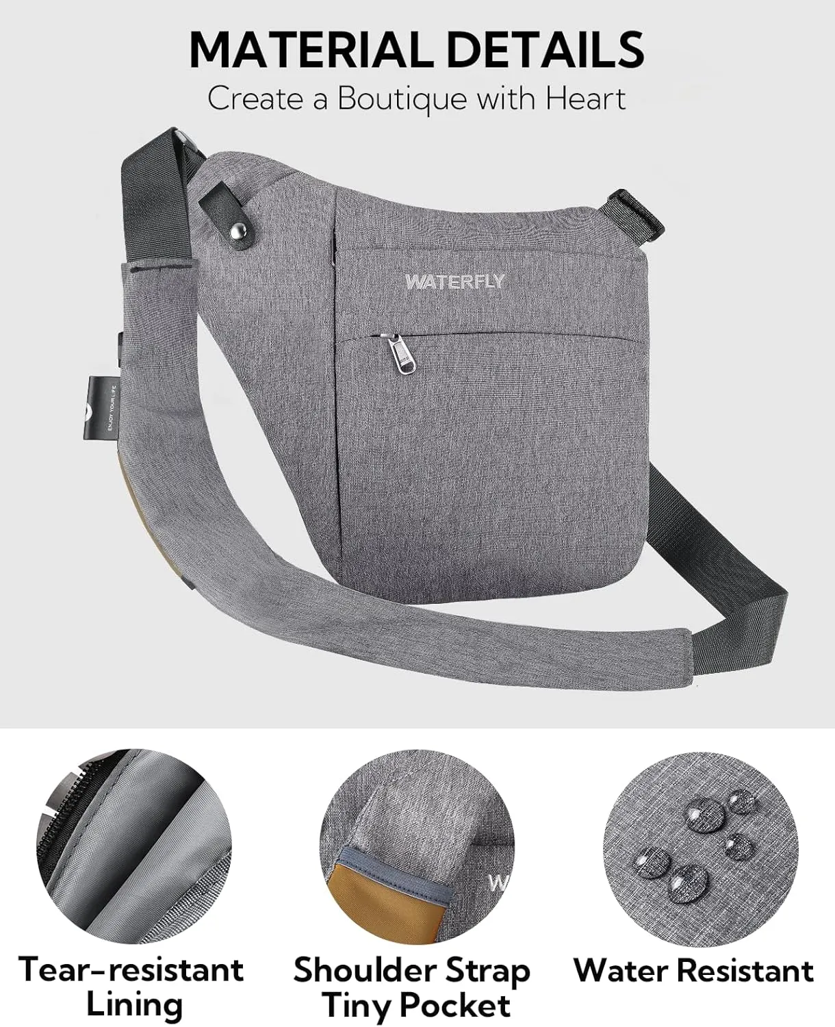 WATERFLY Sling Crossbody Chest Bag: Slim Anti-Theft Cross Body Bag Over Shoulder Backpack Stealth Side Pack Man Woman