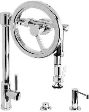 Waterstone 5130-3-AB Endeavor Wheel Pulldown Lever Sprayer Faucet 3pc Suite Antique Brass