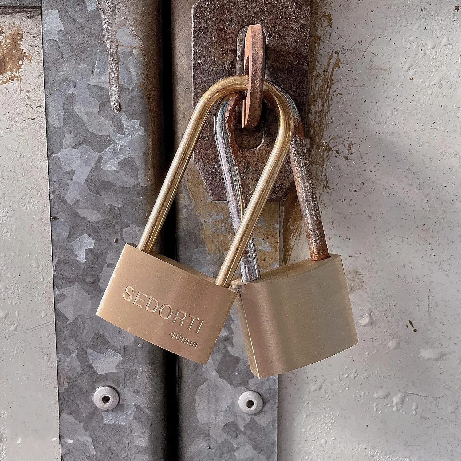 Weather Proof Lock, Keyed Alike Solid Brass Padlocks with Long Brass Shackle, Light Duty, 1-1/2" Wide Body, Marine Padlock, Anti Rust Lock, 12 Pack