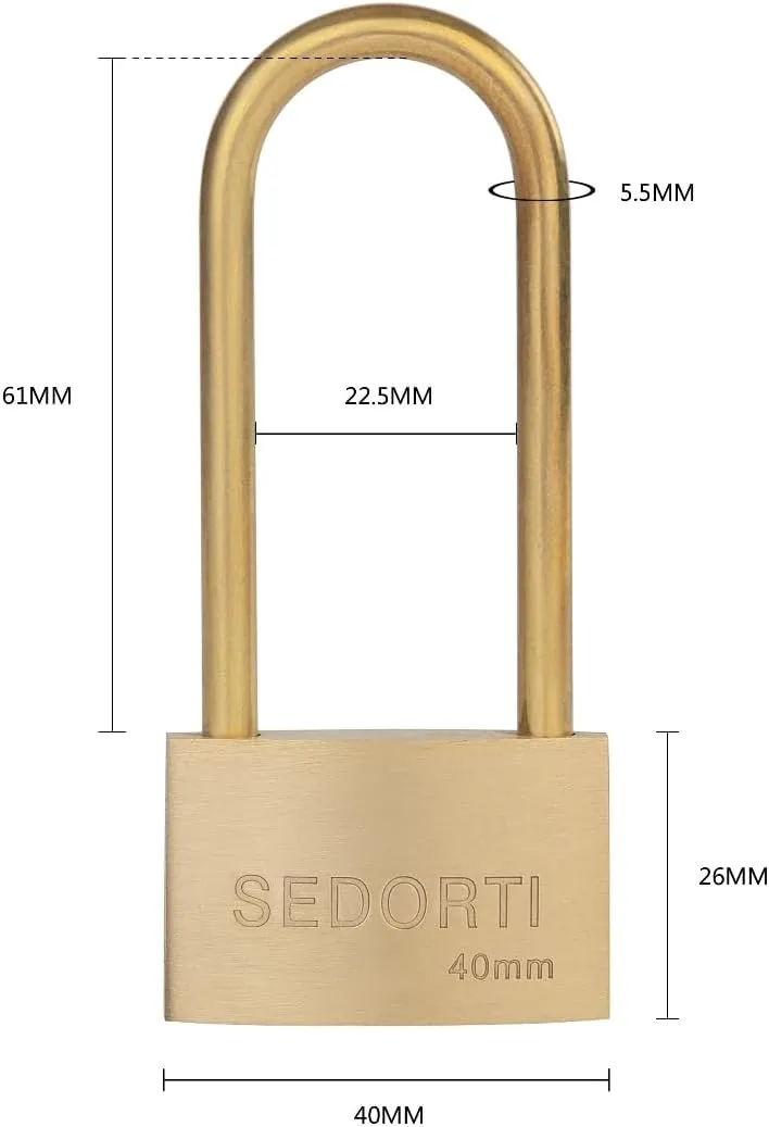 Weather Proof Lock, Keyed Alike Solid Brass Padlocks with Long Brass Shackle, Light Duty, 1-1/2" Wide Body, Marine Padlock, Anti Rust Lock, 12 Pack