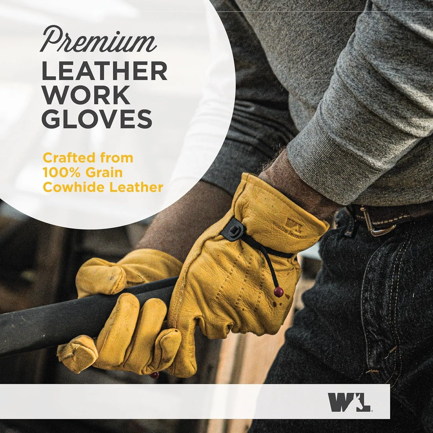 Wells Lamont mens Leather Work Gloves with Wrist Closure DIY Yardwork Construction Motorcycle Large Wells Lamont, Saddletan, Large Pack of 1 US
