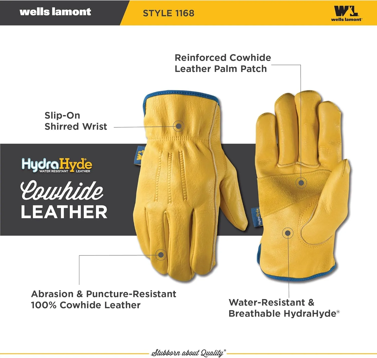 Wells Lamont Men’s Slip-On HydraHyde Full Leather Work Gloves | Water-Resistant | Medium (1168M), Saddletan