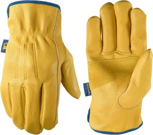 Wells Lamont Men’s Slip-On HydraHyde Full Leather Work Gloves | Water-Resistant | Medium (1168M), Saddletan