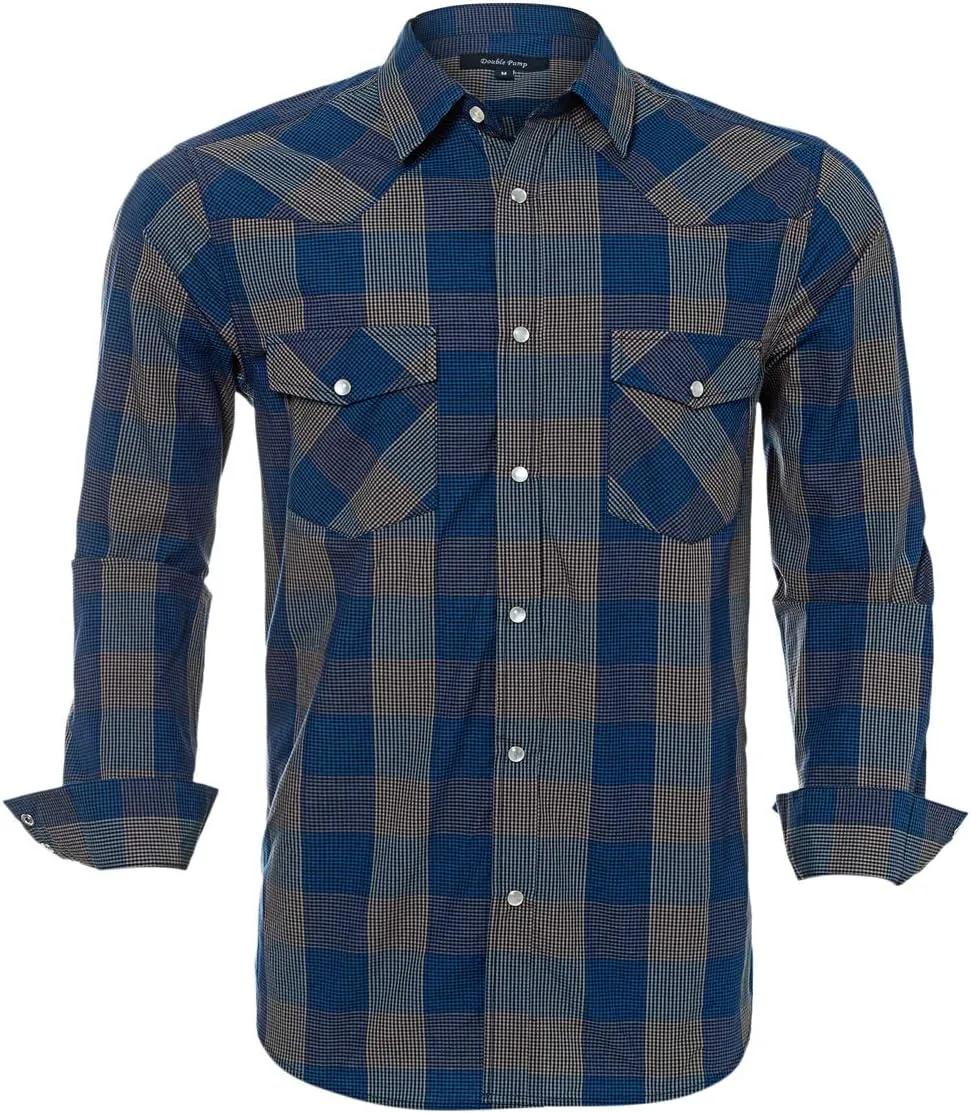 Western Shirts for Men with Snap Buttons Regular Fit Plaid Mens Long Sleeve Shirts Casual