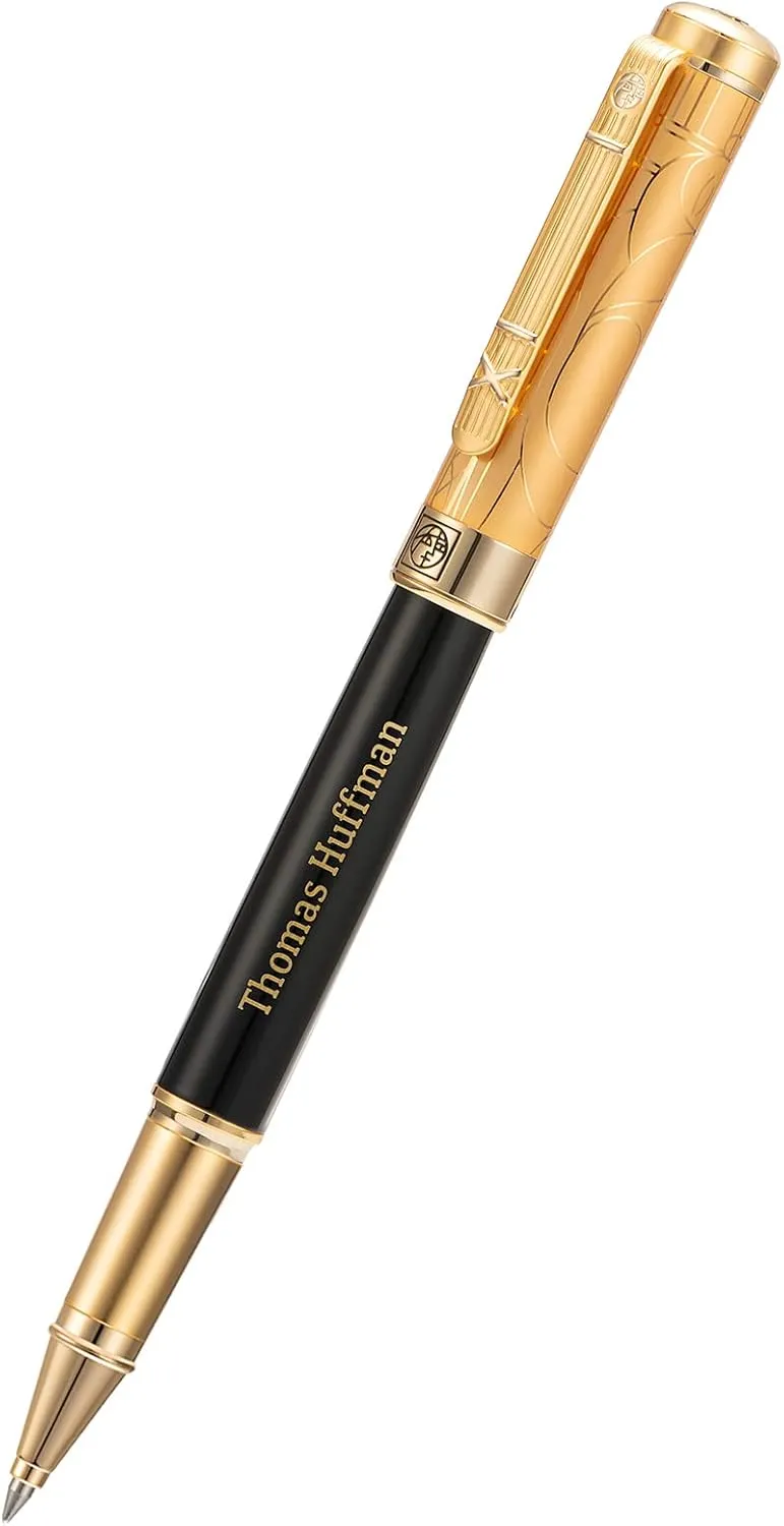 Wikult Personalized Picasso 902 Rollerball Pen Customized Pen Gift with Small Pen Bag, Engraved with Your Name (Golden Cap)