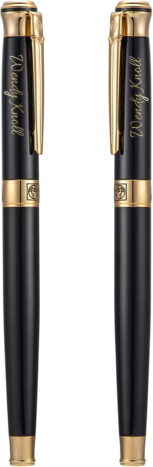 Wikult Personalized Picasso 903 Black Gold Rollerball Pen, Customized Pen Gift with Small Pen Bag, Engraved with Your Name