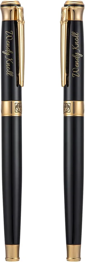 Wikult Personalized Picasso 903 Black Gold Rollerball Pen, Customized Pen Gift with Small Pen Bag, Engraved with Your Name