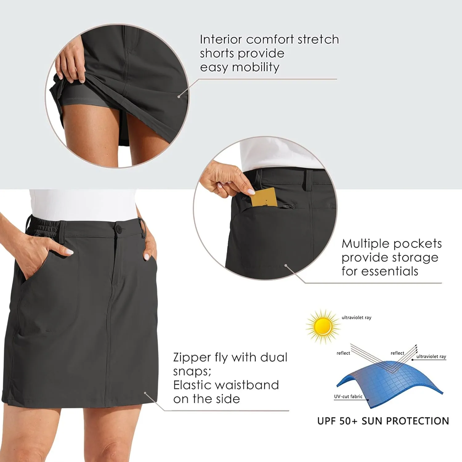 Willit Women's Skorts Golf Casual Skort Skirts UPF 50  Quick Dry Zip Pockets Outdoor Hiking