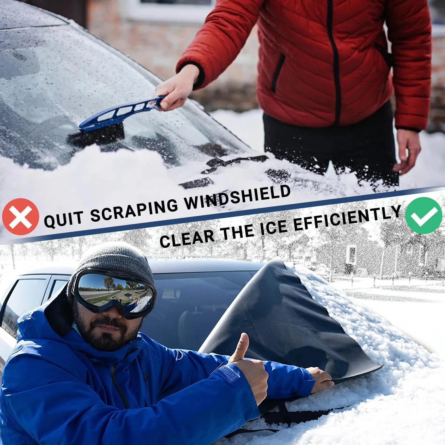 Windshield Cover for Ice and Snow, Car Windshield Snow Cover, Thicken Windshield Frost Cover Waterproof Windshield Snow Ice Cover with Side Mirrors Cover for Most Cars SUVs and Vans (63"x 47")