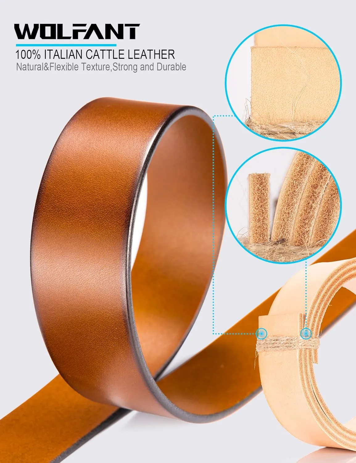 WOLFANT 1.5" Full Grain Leather Belt for Men,100% Italian Solid Durable Leather