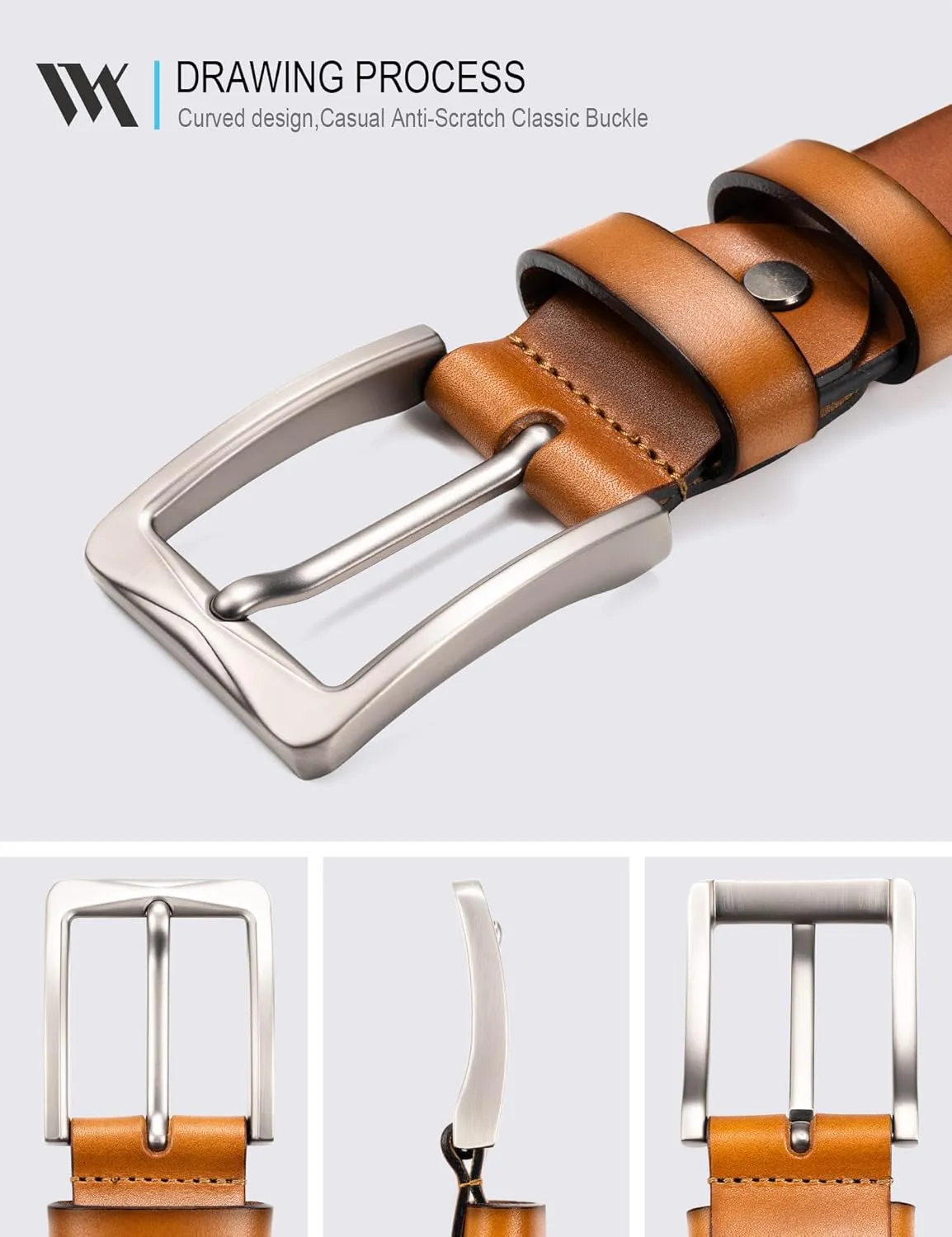 WOLFANT 1.5" Full Grain Leather Belt for Men,100% Italian Solid Durable Leather