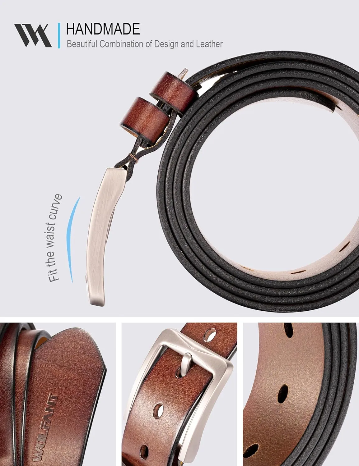 WOLFANT 1.5" Full Grain Leather Belt for Men,100% Italian Solid Durable Leather