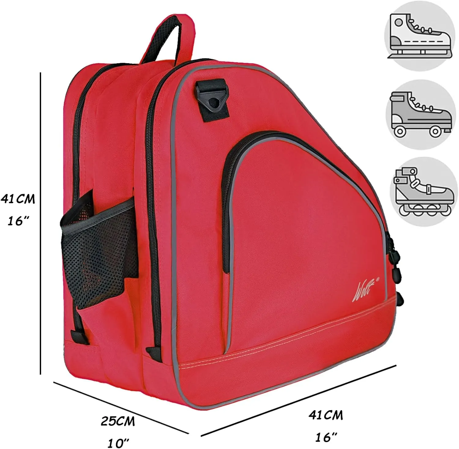 WOLT Ice Skate Bag - Roller Skate Bag, Inline Skate Bag with Adjustable Shoulder Strap for Both Youth and Adults.