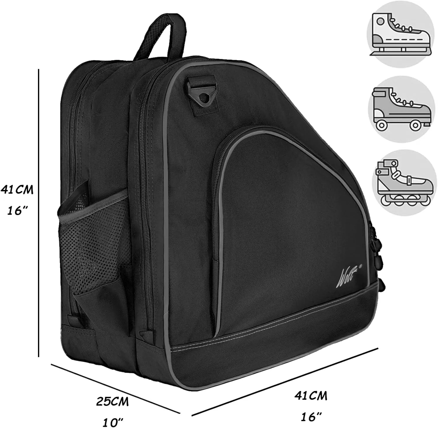 WOLT Ice Skate Bag - Roller Skate Bag, Inline Skate Bag with Adjustable Shoulder Strap for Both Youth and Adults.