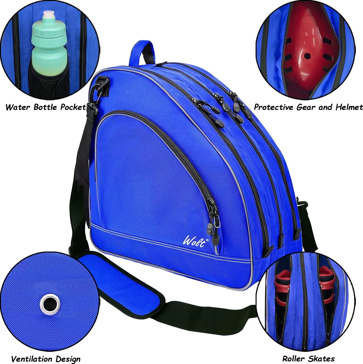 WOLT Ice Skate Bag - Roller Skate Bag, Inline Skate Bag with Adjustable Shoulder Strap for Both Youth and Adults.