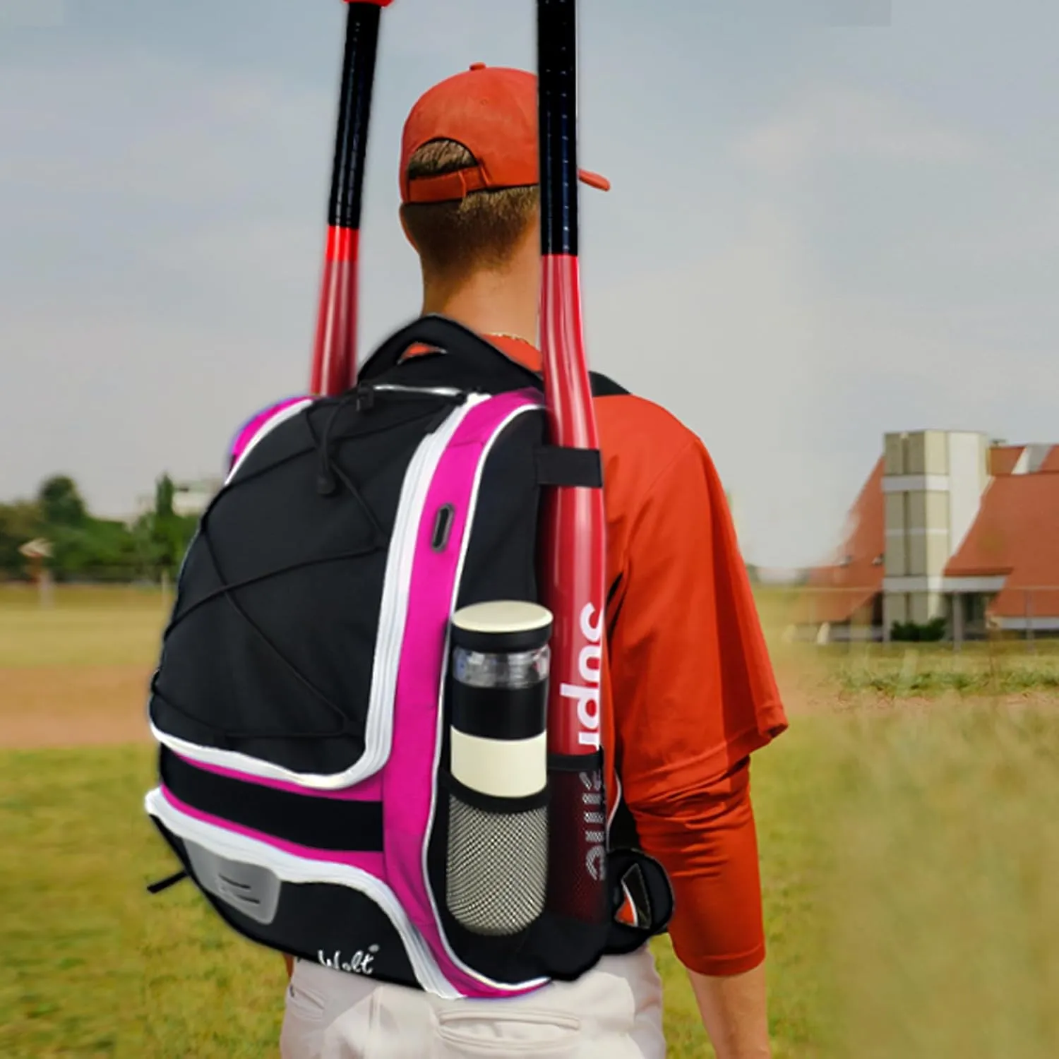 WOLT Youth Baseball Bag - Bat Backpack for Baseball, T-Ball & Softball Equipment & Gear, Bat & Glove Holder, Large Main Compartment for Helmet & accessories, Separate Shoes Compartment, Fence Hook