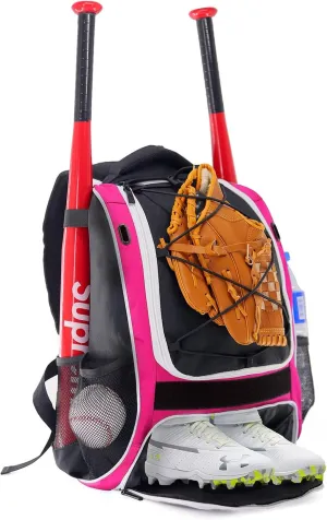 WOLT Youth Baseball Bag - Bat Backpack for Baseball, T-Ball & Softball Equipment & Gear, Bat & Glove Holder, Large Main Compartment for Helmet & accessories, Separate Shoes Compartment, Fence Hook