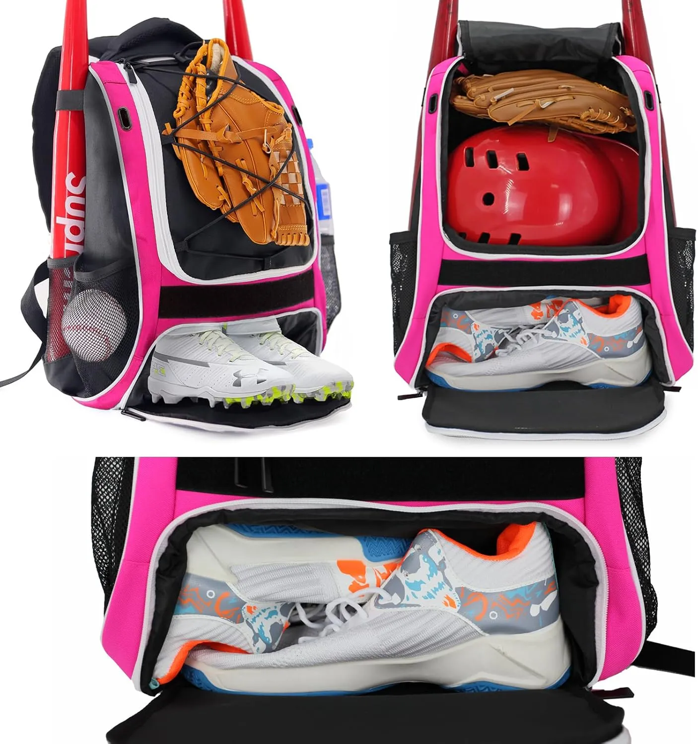 WOLT Youth Baseball Bag - Bat Backpack for Baseball, T-Ball & Softball Equipment & Gear, Bat & Glove Holder, Large Main Compartment for Helmet & accessories, Separate Shoes Compartment, Fence Hook