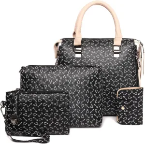 Women 4pcs Set Handbag and Purses Graffiti Shoulder Bag Leather Satchels