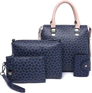 Women 4pcs Set Handbag and Purses Graffiti Shoulder Bag Leather Satchels