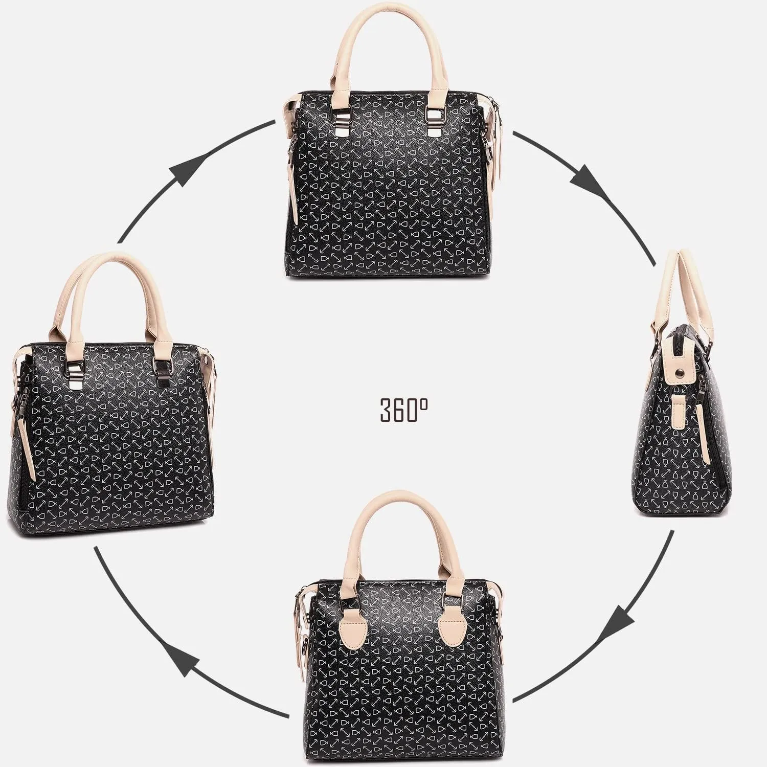 Women 4pcs Set Handbag and Purses Graffiti Shoulder Bag Leather Satchels
