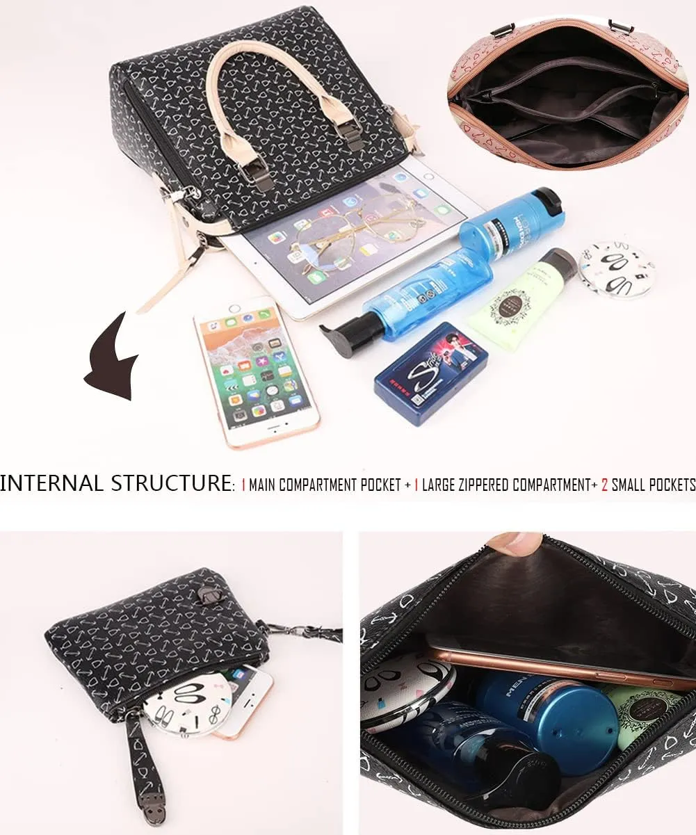 Women 4pcs Set Handbag and Purses Graffiti Shoulder Bag Leather Satchels