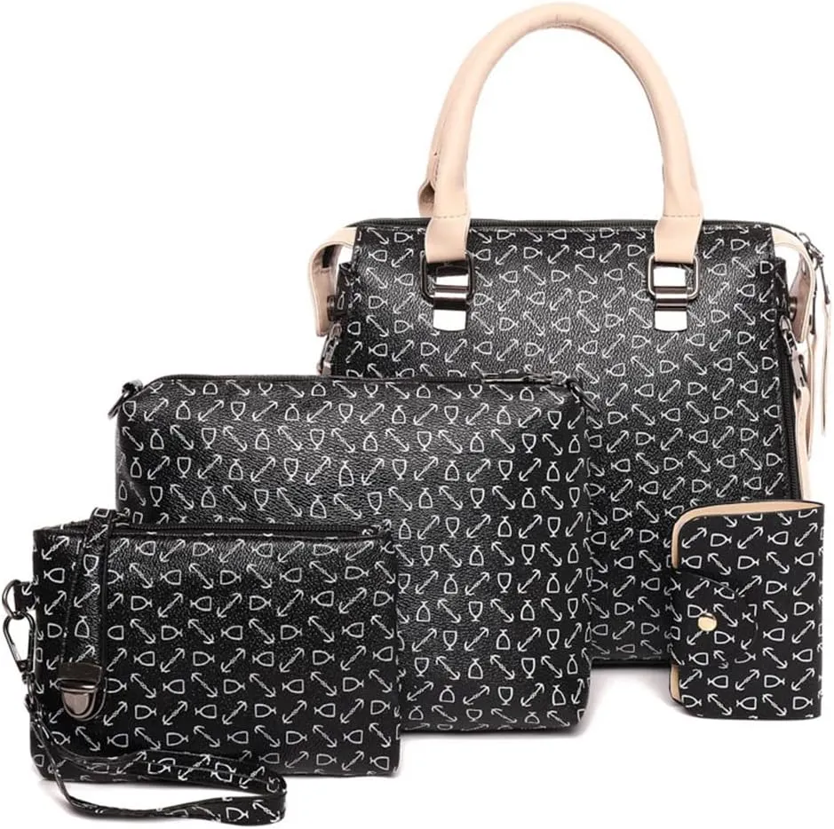 Women 4pcs Set Handbag and Purses Graffiti Shoulder Bag Leather Satchels