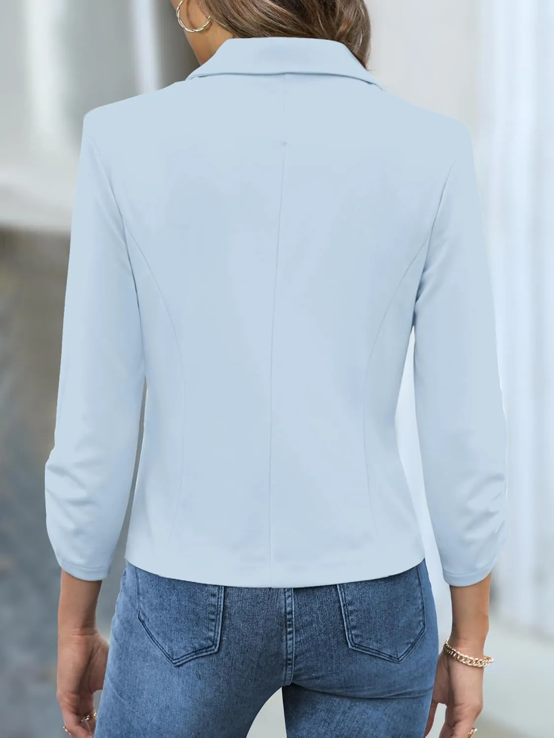 Women Blazers Casual Croppped Cardigan Lightweight 3/4 Sleeve Button Front Knit Blazer Jacket Open Front