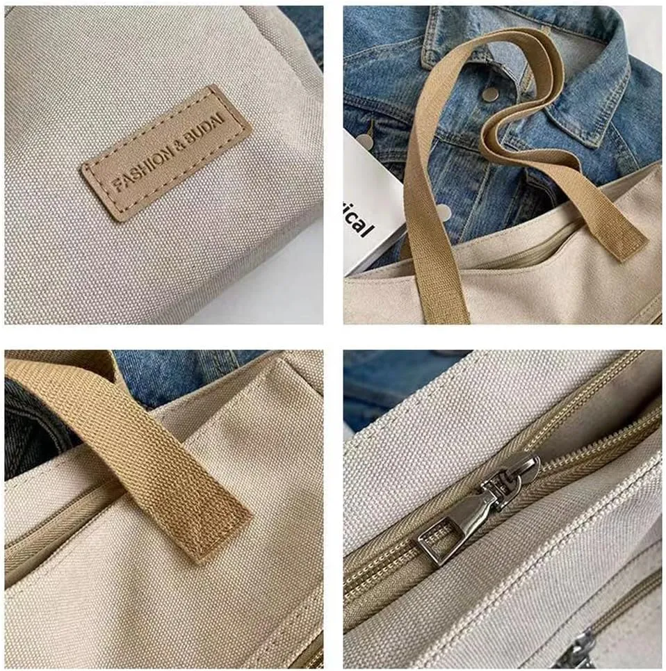 Women Canvas Tote Handbags Zipper Casual Shoulder Work Bag Top Handle Bag Purses