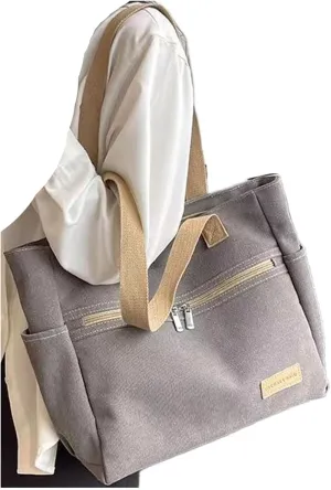 Women Canvas Tote Handbags Zipper Casual Shoulder Work Bag Top Handle Bag Purses