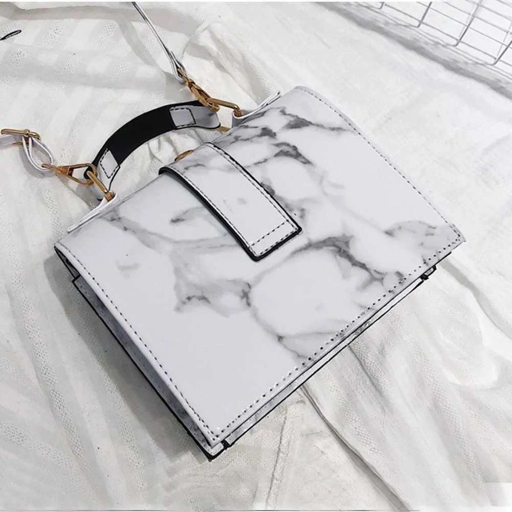 Women Girl Flap Bag Marble Pattern Leather