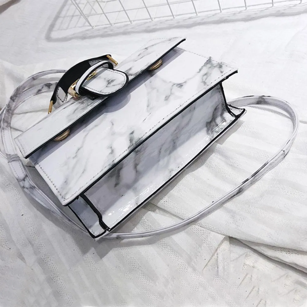 Women Girl Flap Bag Marble Pattern Leather