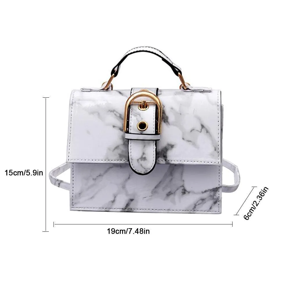 Women Girl Flap Bag Marble Pattern Leather