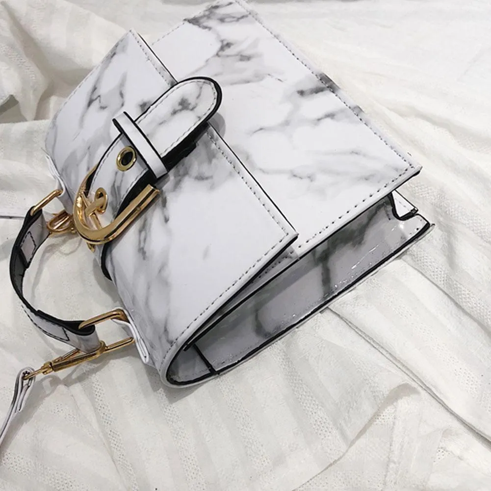 Women Girl Flap Bag Marble Pattern Leather