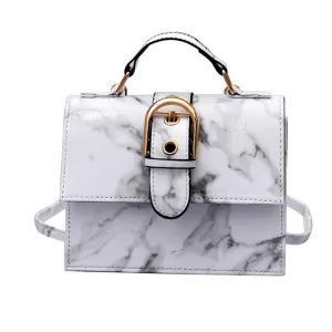 Women Girl Flap Bag Marble Pattern Leather
