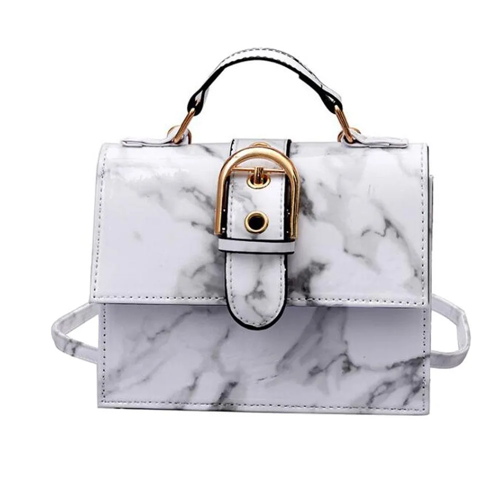 Women Girl Flap Bag Marble Pattern Leather