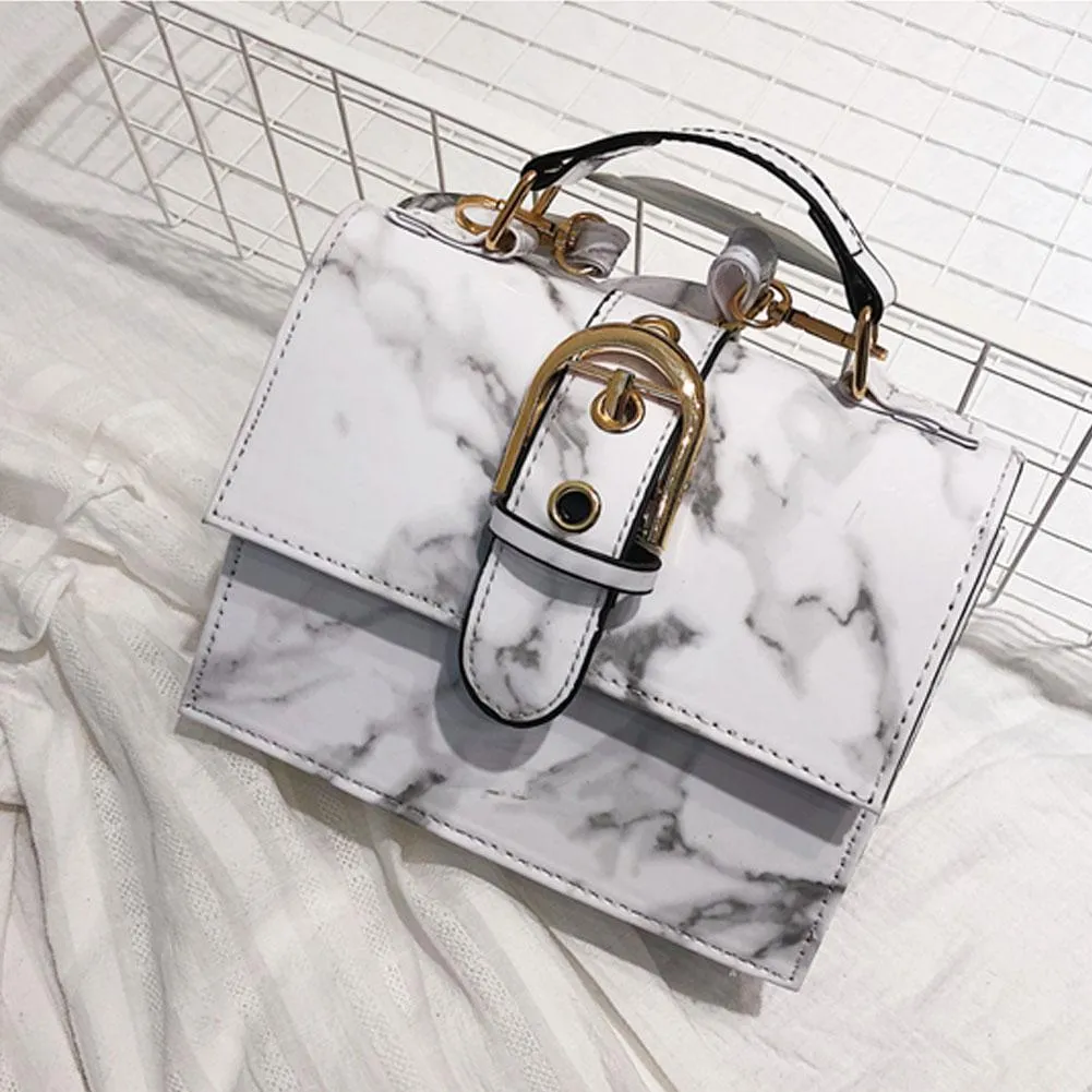 Women Girl Flap Bag Marble Pattern Leather