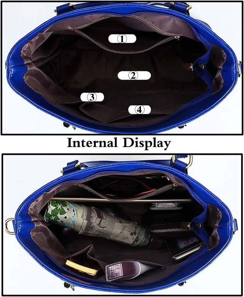 Women Handbags 6 Pcs Set PU Top Handle Purse Splicing Shoulder Crossbody Bag Tote Satchels Clutch Card Holder