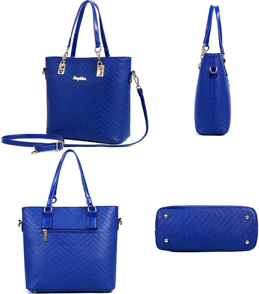 Women Handbags 6 Pcs Set PU Top Handle Purse Splicing Shoulder Crossbody Bag Tote Satchels Clutch Card Holder