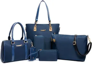 Women Ladies 6 Pcs Handbag Set Hobo Top Handle Bag Totes Satchels Crossbody Shoulder Bags and Purse Clutch