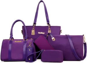 Women Ladies 6 Pcs Handbag Set Hobo Top Handle Bag Totes Satchels Crossbody Shoulder Bags and Purse Clutch