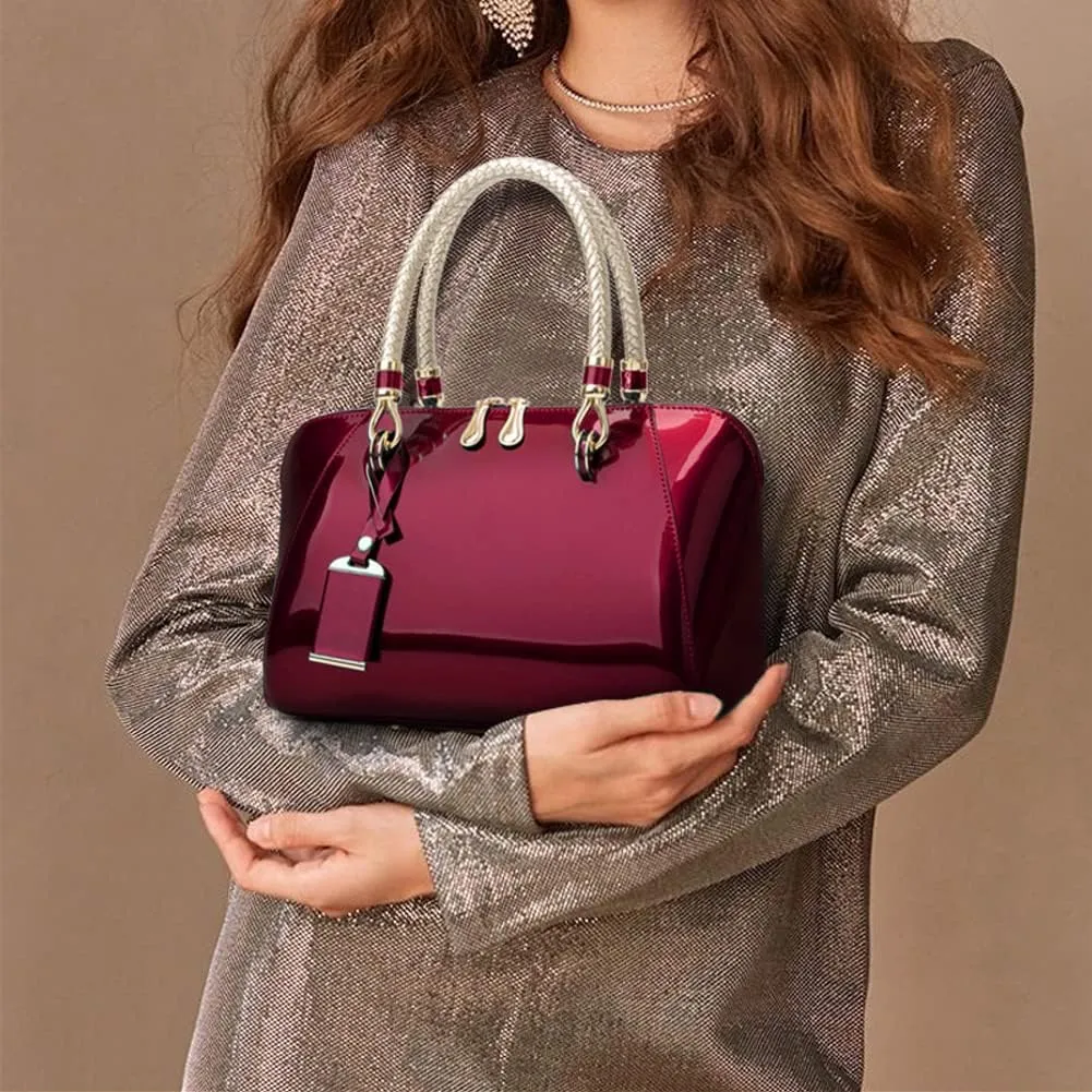 Women Shoulder Handbag Patent Leather Crossbody Purse Glossy Top-handle Satchels