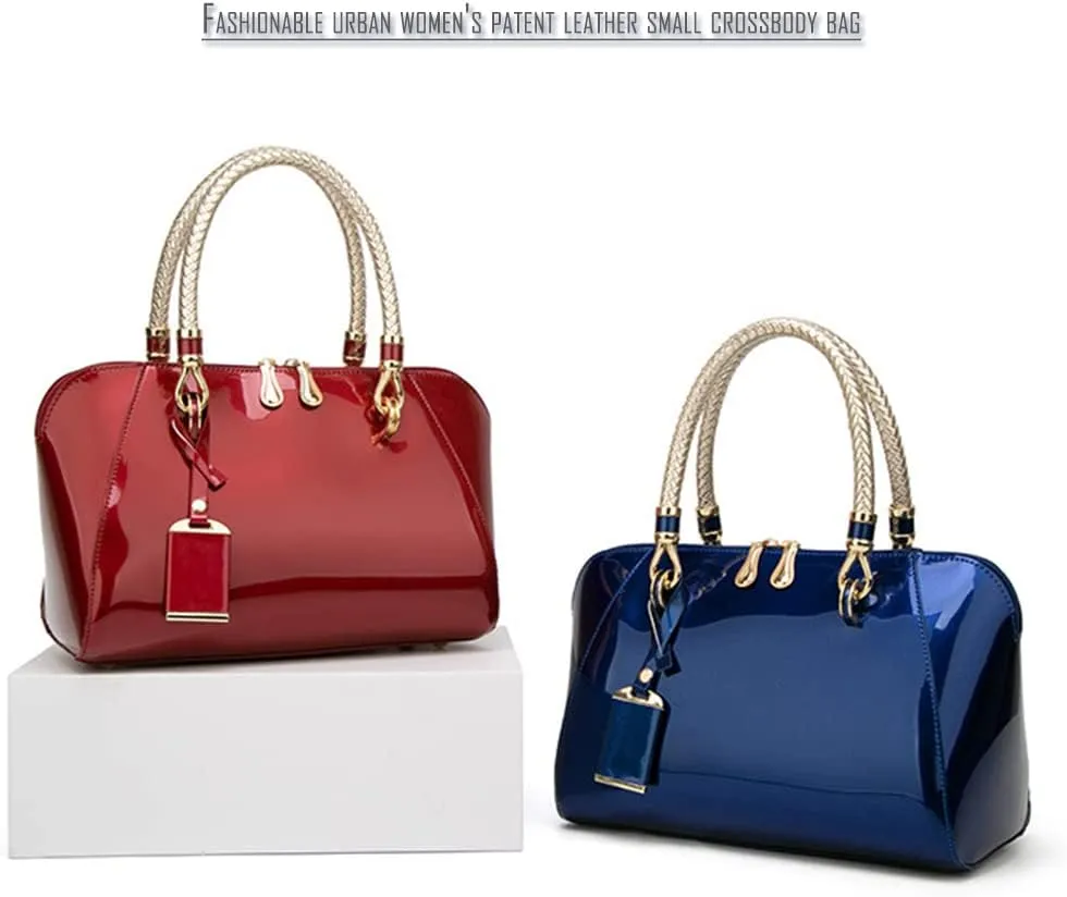 Women Shoulder Handbag Patent Leather Crossbody Purse Glossy Top-handle Satchels